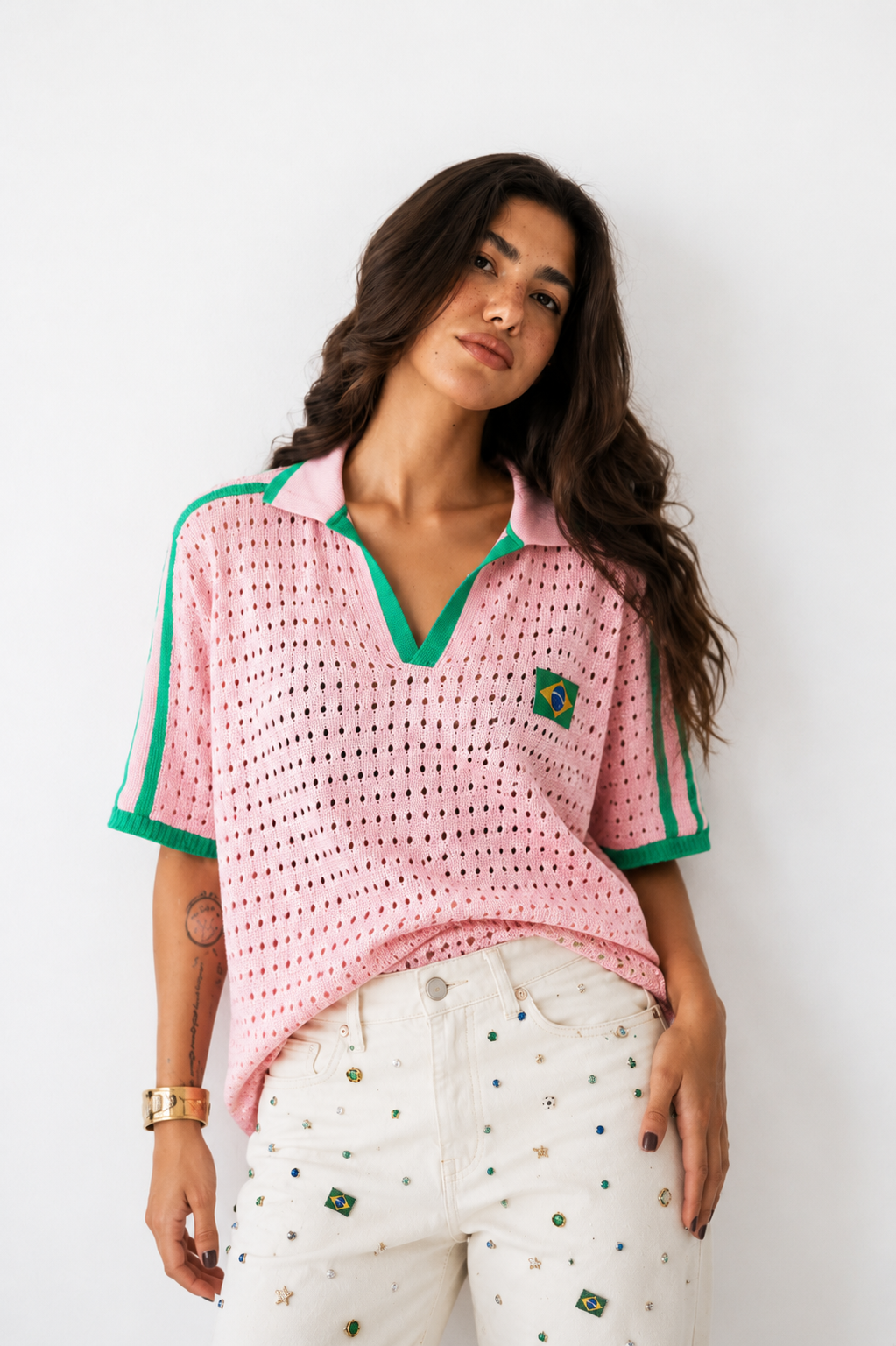 Camisa polo tricot rosa