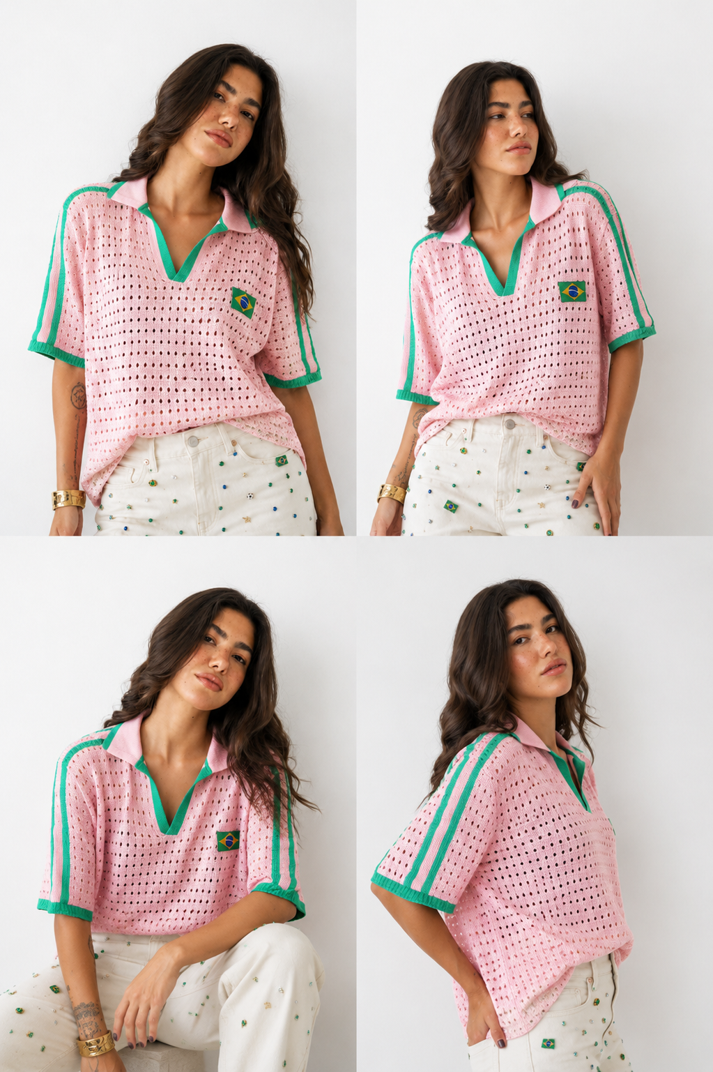 Camisa polo tricot rosa