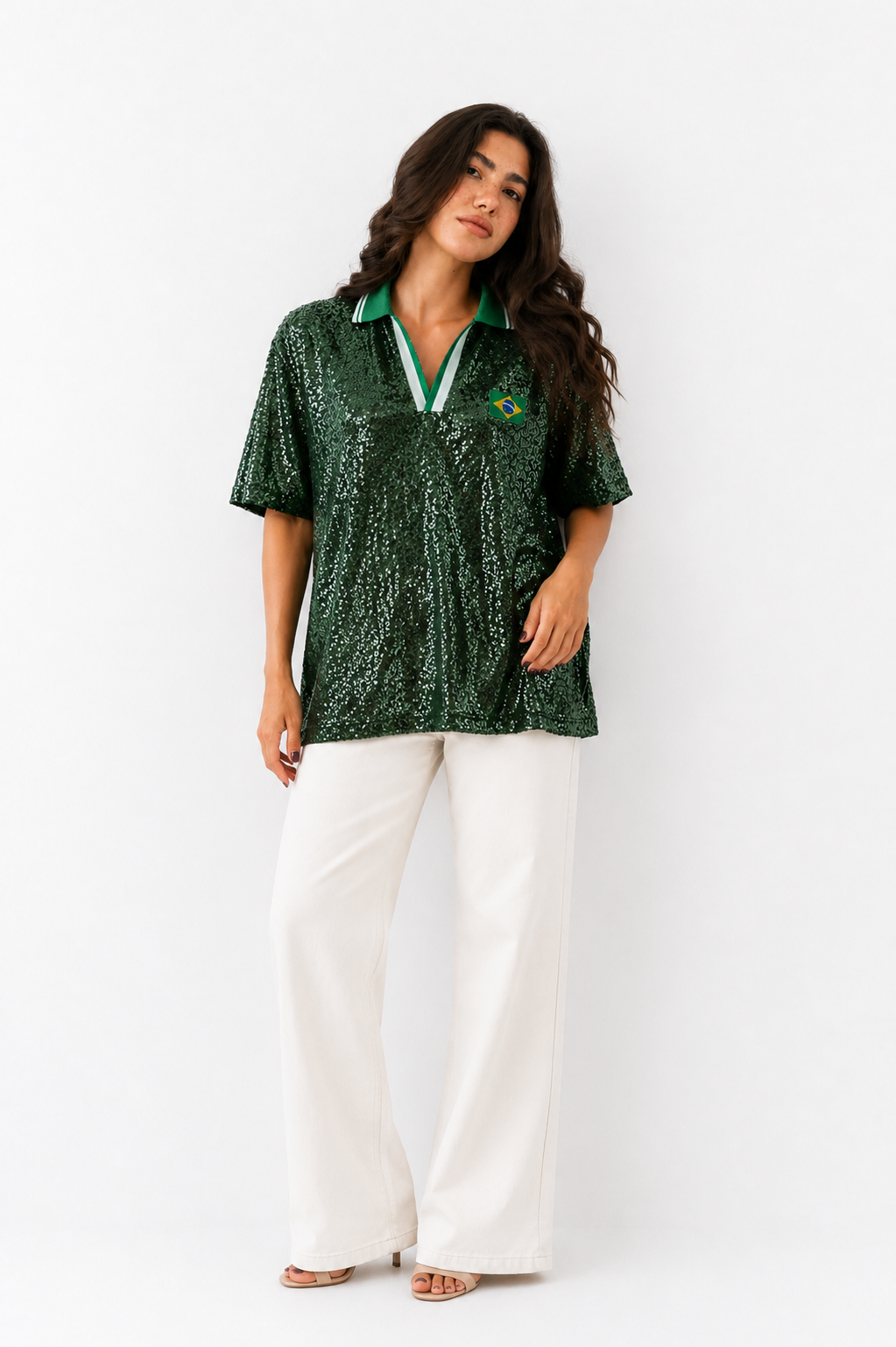Camisa Polo Paetê Brasil Brilho
