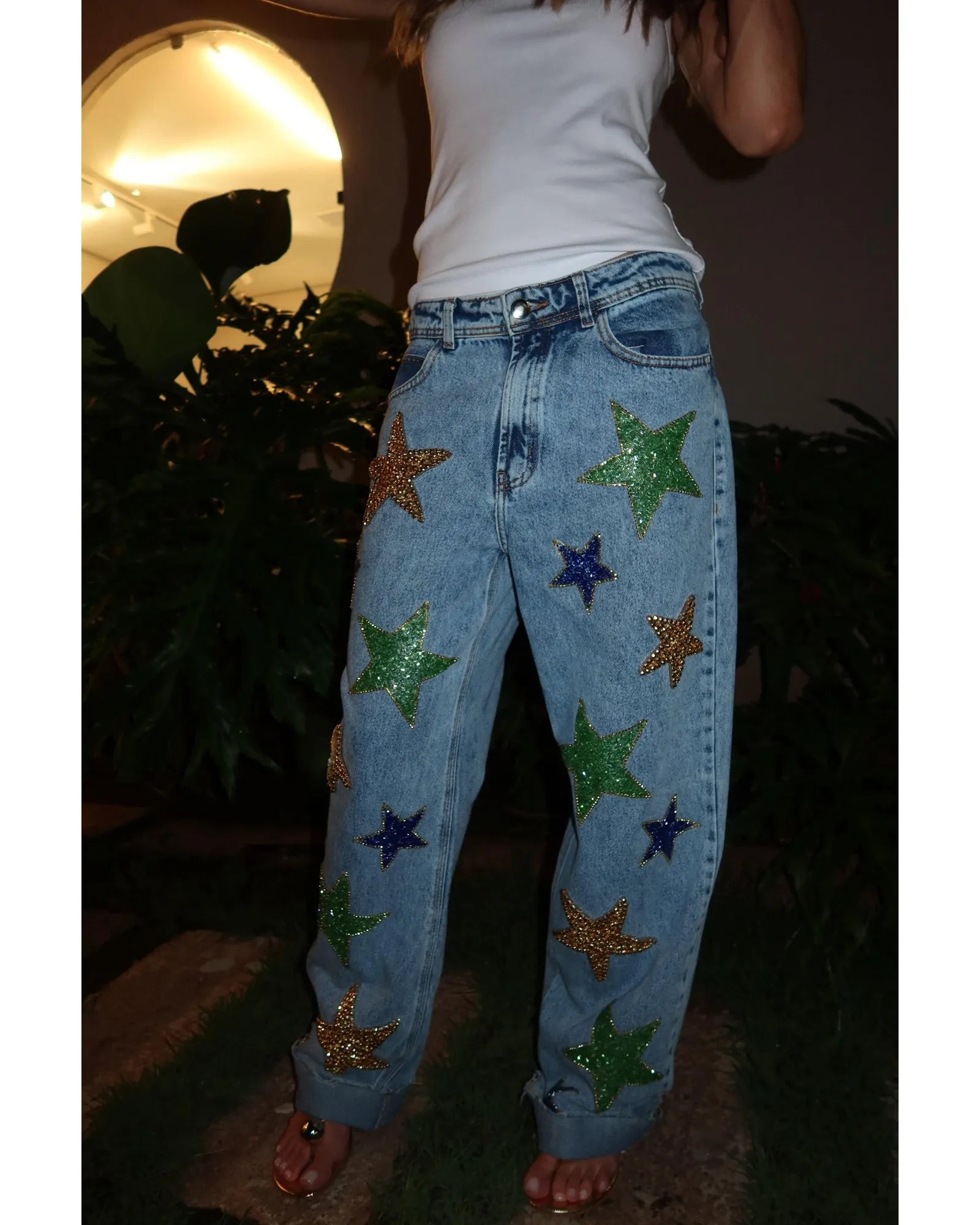 Calça Wide Leg Brasil Estrelas