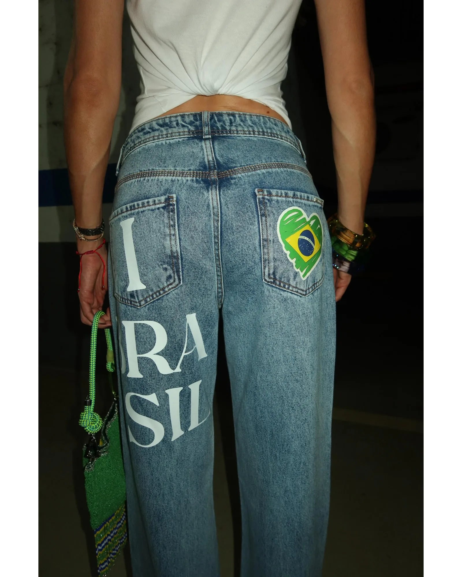 Calça Wide Leg Brasil Stickers