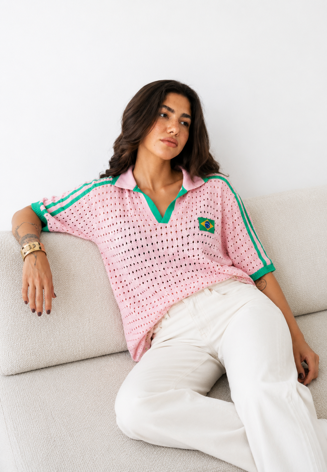 Camisa polo tricot rosa