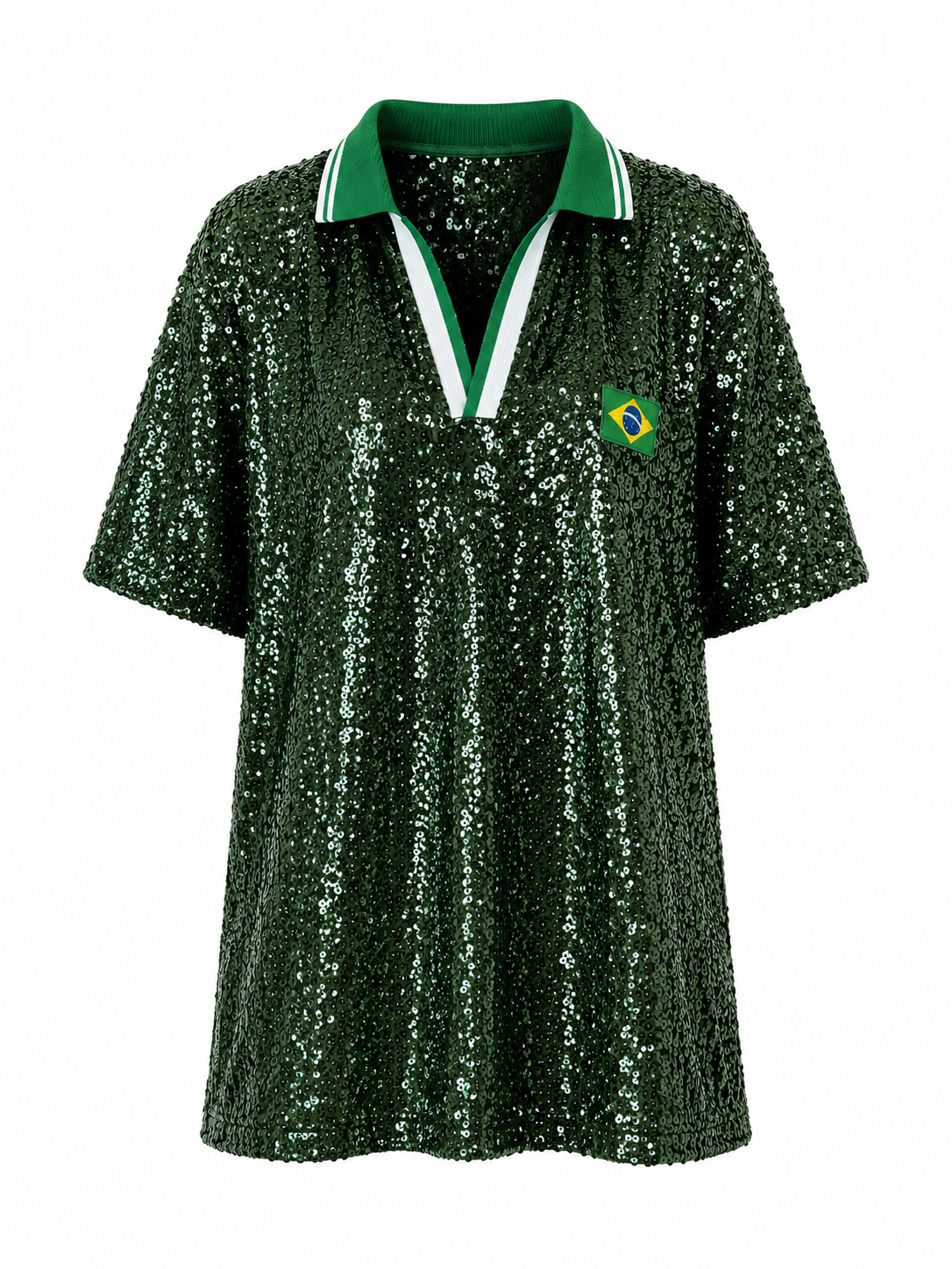 Camisa Polo Paetê Brasil Brilho Verde