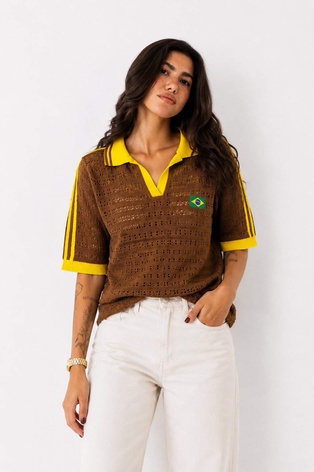 Camisa polo tricot marrom
