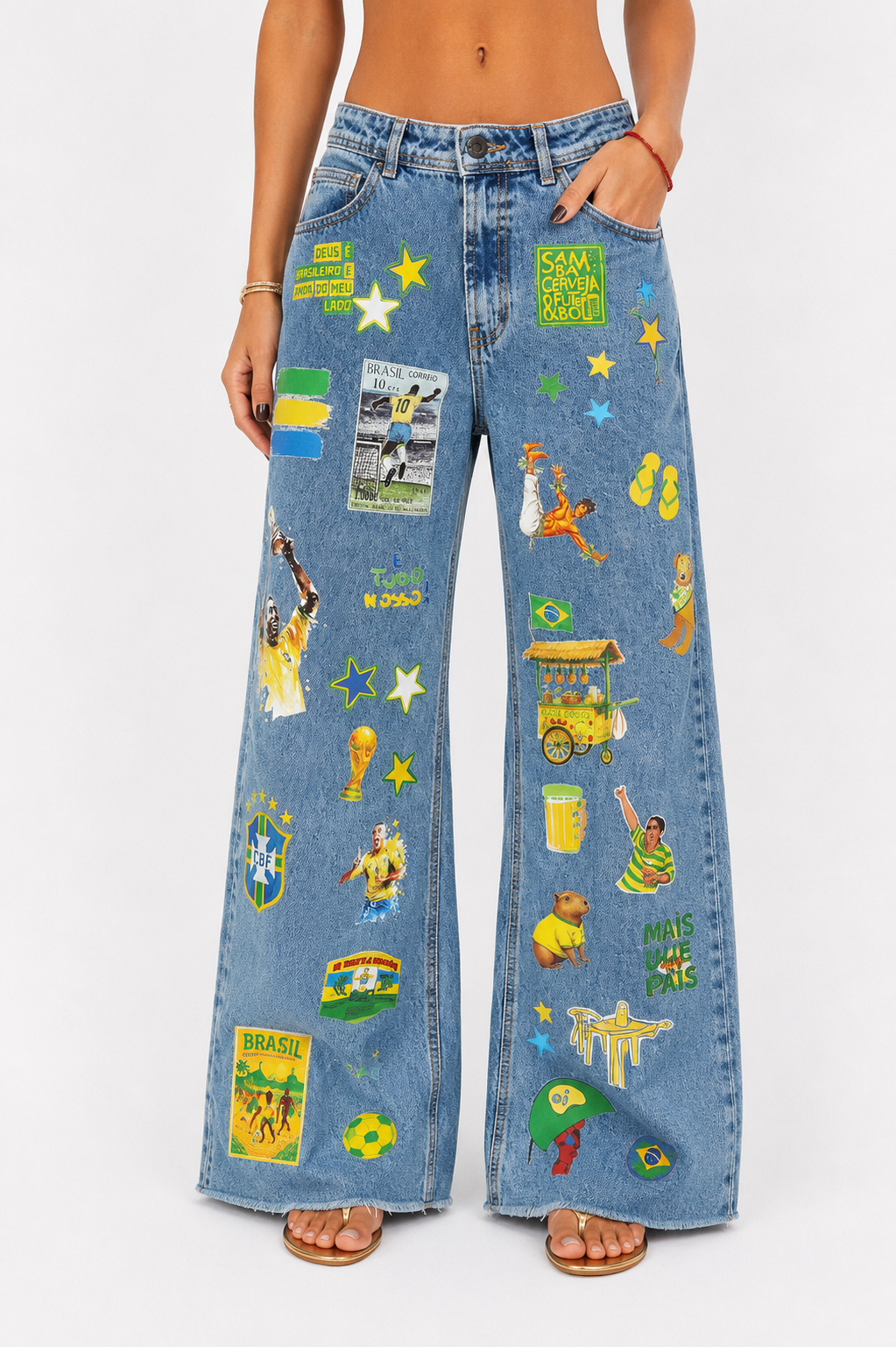 Calça Wide Leg Brasil Stickers