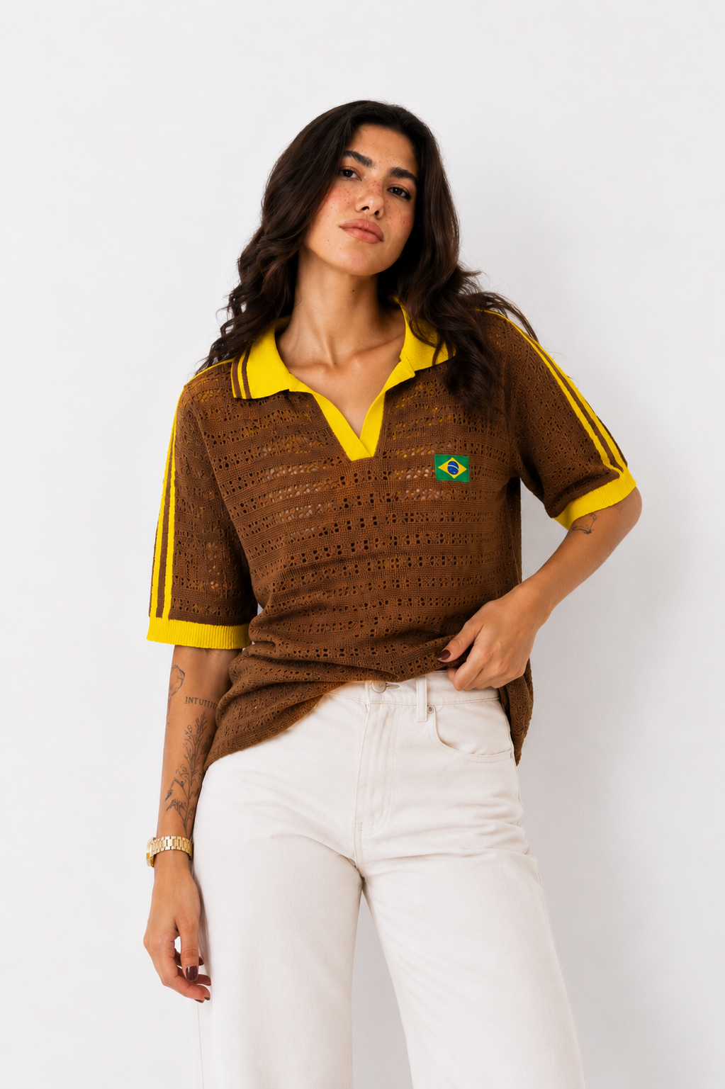 Camisa polo tricot marrom